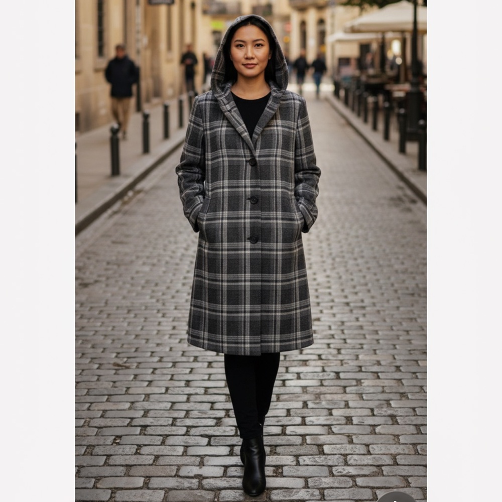 Plaid Raincoat with hood Jacket NWOT